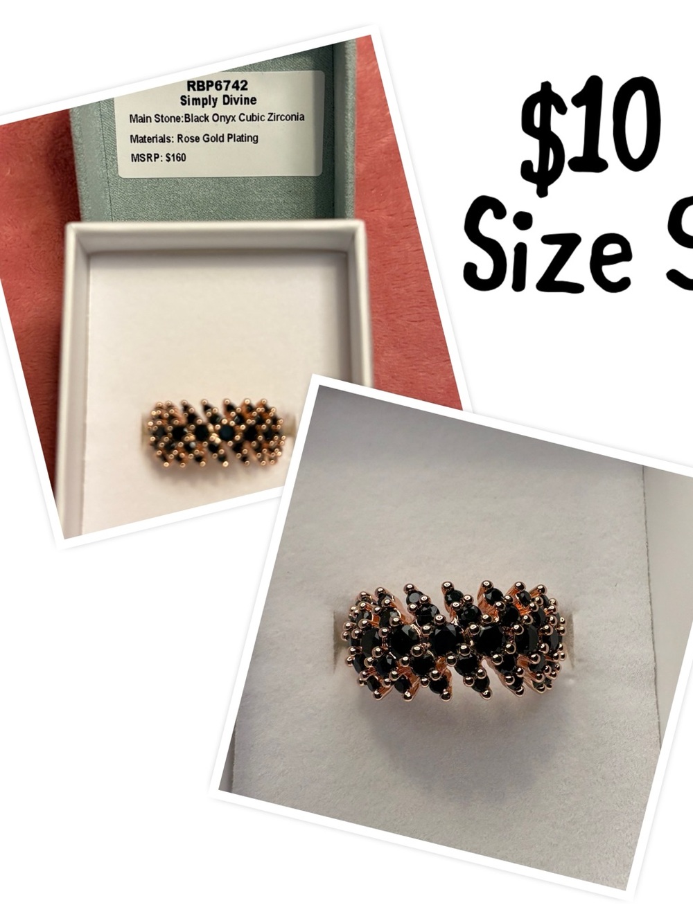 Stylish Rose Gold Black Onyx Ring - Size 9